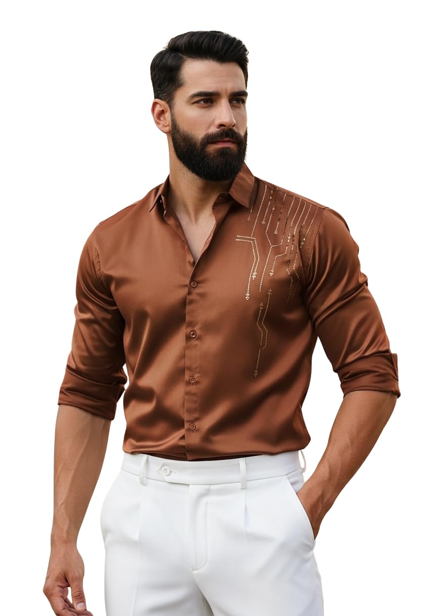 Men’s Stylish Satin Shirt for Party, Formal, Daily and Casual Wear Full Sleeve Shirt for Men