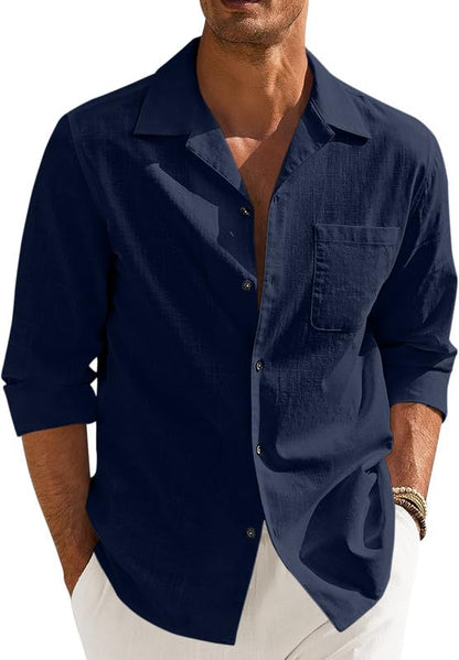 Men’s Casual Cotton Blend Shirt || Long Sleeve Button Down with Spread Collar | Lightweight Breathable Fabric | Stylish Solid Shirt for Beach, Office & Everyday Wear Pack of 2