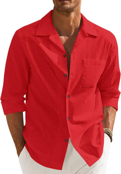 Men’s Casual Cotton Blend Shirt || Long Sleeve Button Down with Spread Collar | Lightweight Breathable Fabric | Stylish Solid Shirt for Beach, Office & Everyday Wear Pack of 2
