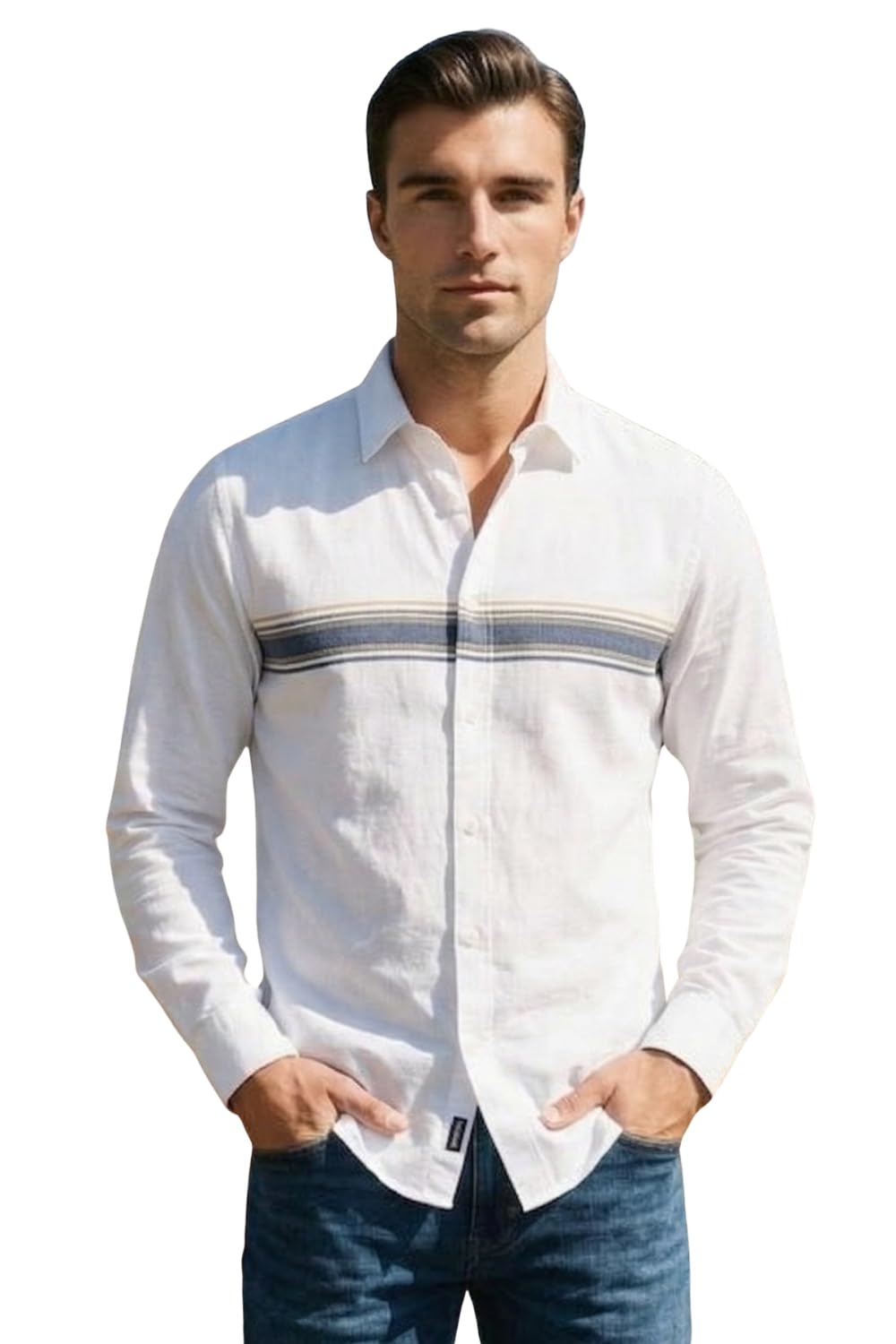 Men's Slim Fit Made Using BCI Cotton, Brushed Twill, Soft Fabric Full Sleeve Engineered Stripe Casual Shirt