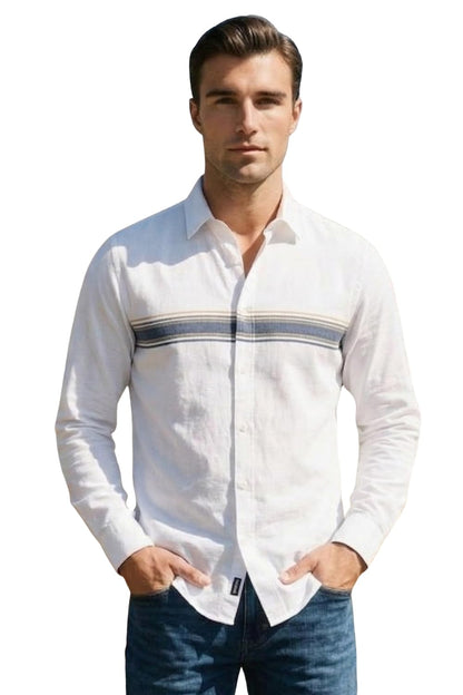 Men's Slim Fit Made Using BCI Cotton, Brushed Twill, Soft Fabric Full Sleeve Engineered Stripe Casual Shirt