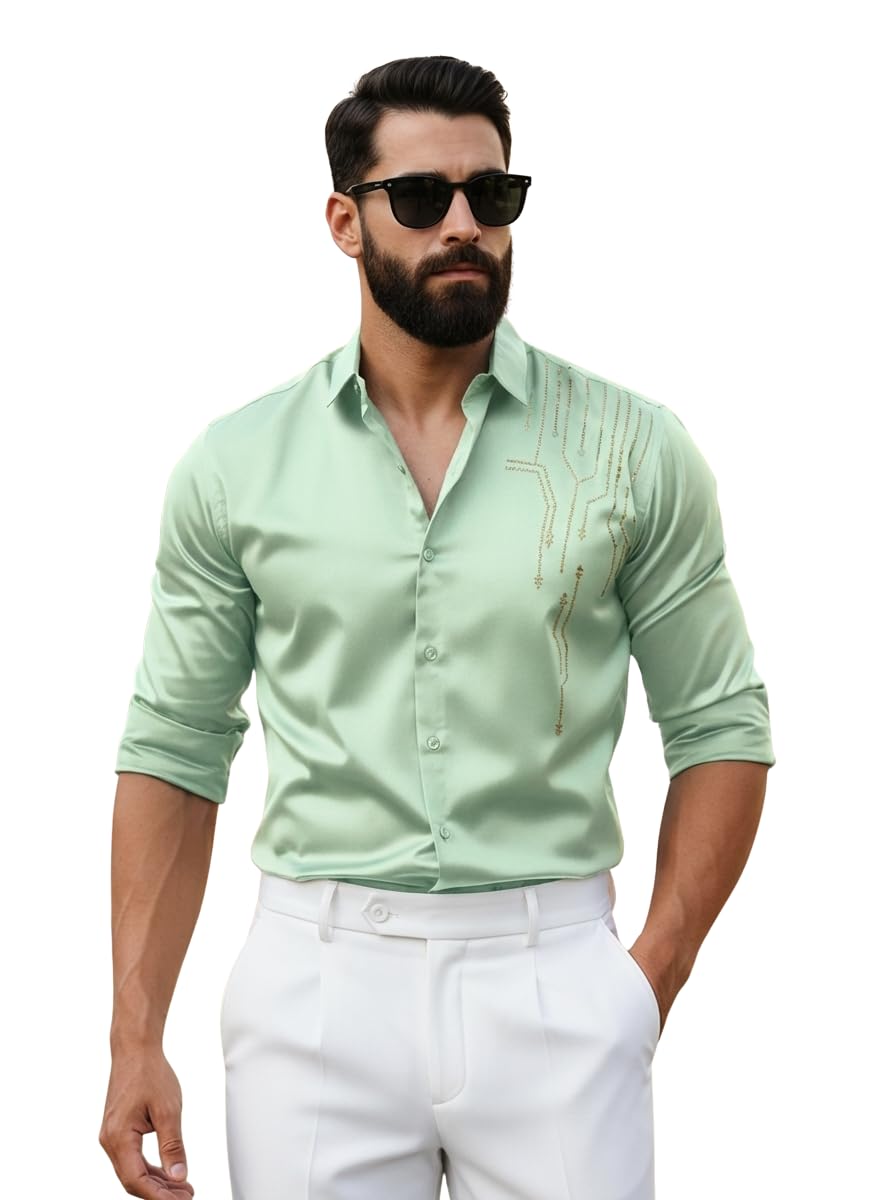 Men’s Stylish Satin Shirt for Party, Formal, Daily and Casual Wear Full Sleeve Shirt for Men