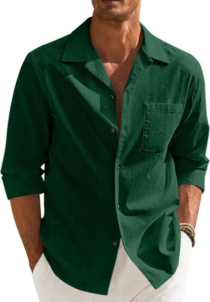 Men’s Casual Cotton Blend Shirt || Long Sleeve Button Down with Spread Collar | Lightweight Breathable Fabric | Stylish Solid Shirt for Beach, Office & Everyday Wear Pack of 2