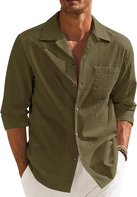 Men’s Casual Cotton Blend Shirt || Long Sleeve Button Down with Spread Collar | Lightweight Breathable Fabric | Stylish Solid Shirt for Beach, Office & Everyday Wear Pack of 2