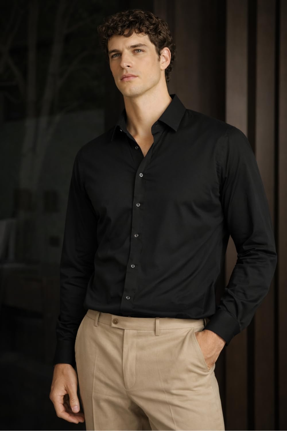 Louis Philippe Men’s Slim Fit Bamboo Blend Sustainable Stretch Young Formal Shirt