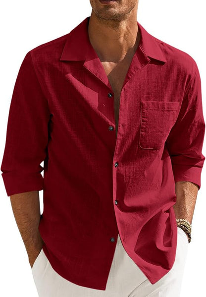 Men’s Casual Cotton Blend Shirt || Long Sleeve Button Down with Spread Collar | Lightweight Breathable Fabric | Stylish Solid Shirt for Beach, Office & Everyday Wear Pack of 2