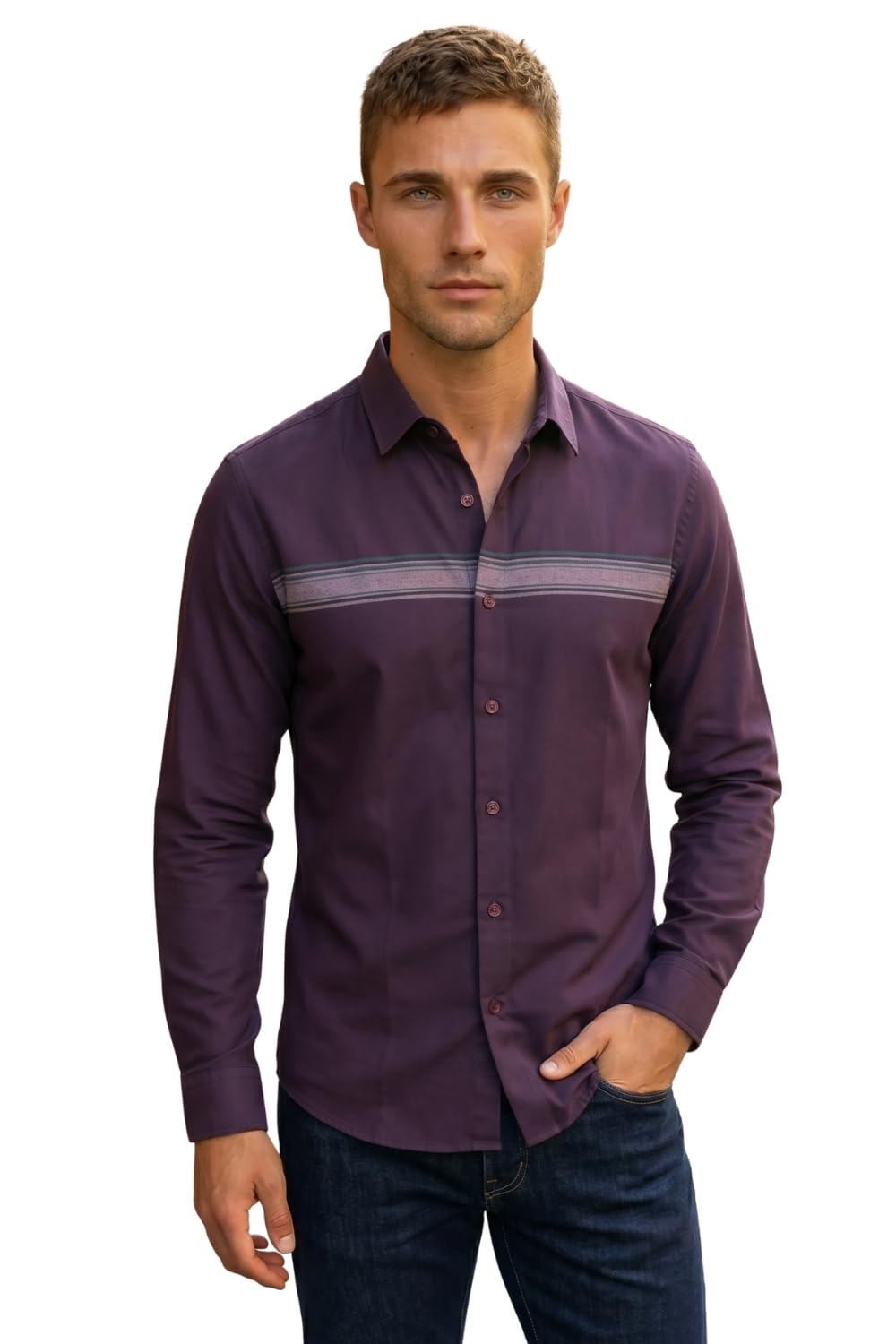Men's Slim Fit Made Using BCI Cotton, Brushed Twill, Soft Fabric Full Sleeve Engineered Stripe Casual Shirt