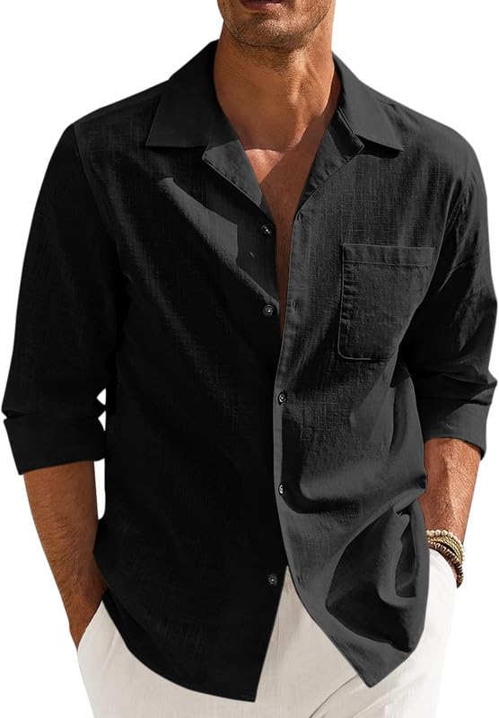 Men’s Casual Cotton Blend Shirt || Long Sleeve Button Down with Spread Collar | Lightweight Breathable Fabric | Stylish Solid Shirt for Beach, Office & Everyday Wear Pack of 2
