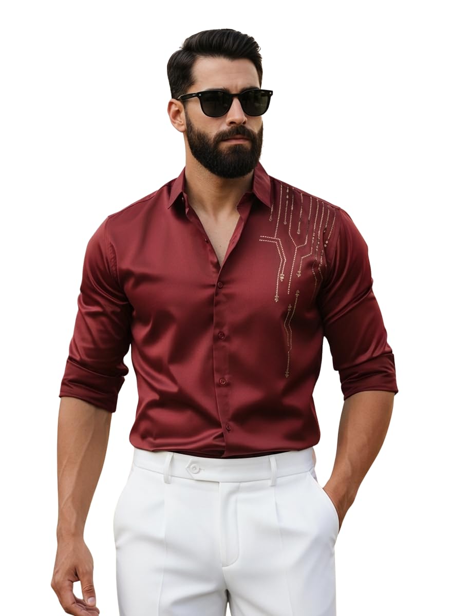 Men’s Stylish Satin Shirt for Party, Formal, Daily and Casual Wear Full Sleeve Shirt for Men