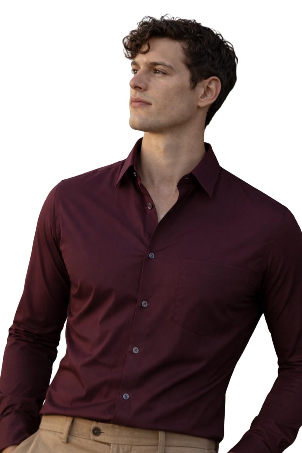 Louis Philippe Men’s Slim Fit Bamboo Blend Sustainable Stretch Young Formal Shirt