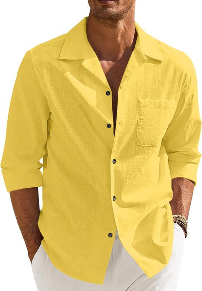 Men’s Casual Cotton Blend Shirt || Long Sleeve Button Down with Spread Collar | Lightweight Breathable Fabric | Stylish Solid Shirt for Beach, Office & Everyday Wear Pack of 2