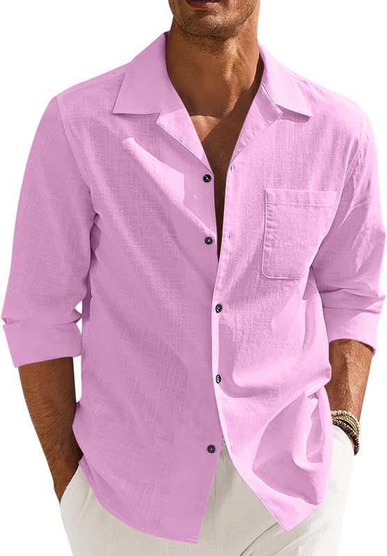 Men’s Casual Cotton Blend Shirt || Long Sleeve Button Down with Spread Collar | Lightweight Breathable Fabric | Stylish Solid Shirt for Beach, Office & Everyday Wear Pack of 2