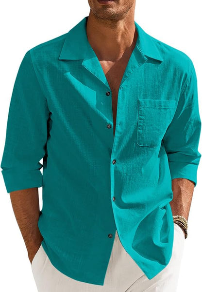 Men’s Casual Cotton Blend Shirt || Long Sleeve Button Down with Spread Collar | Lightweight Breathable Fabric | Stylish Solid Shirt for Beach, Office & Everyday Wear Pack of 2
