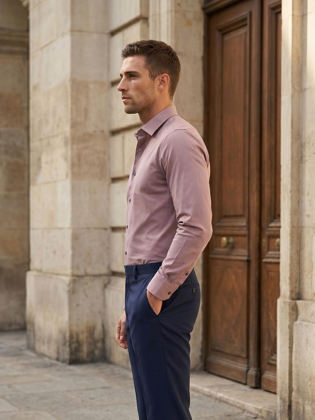 Louis Philippe Men’s Slim Fit Bamboo Blend Sustainable Stretch Young Formal Shirt