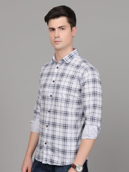 Man Stylish Slim Fit Cotton Spread Collar Checked Casual Shirt