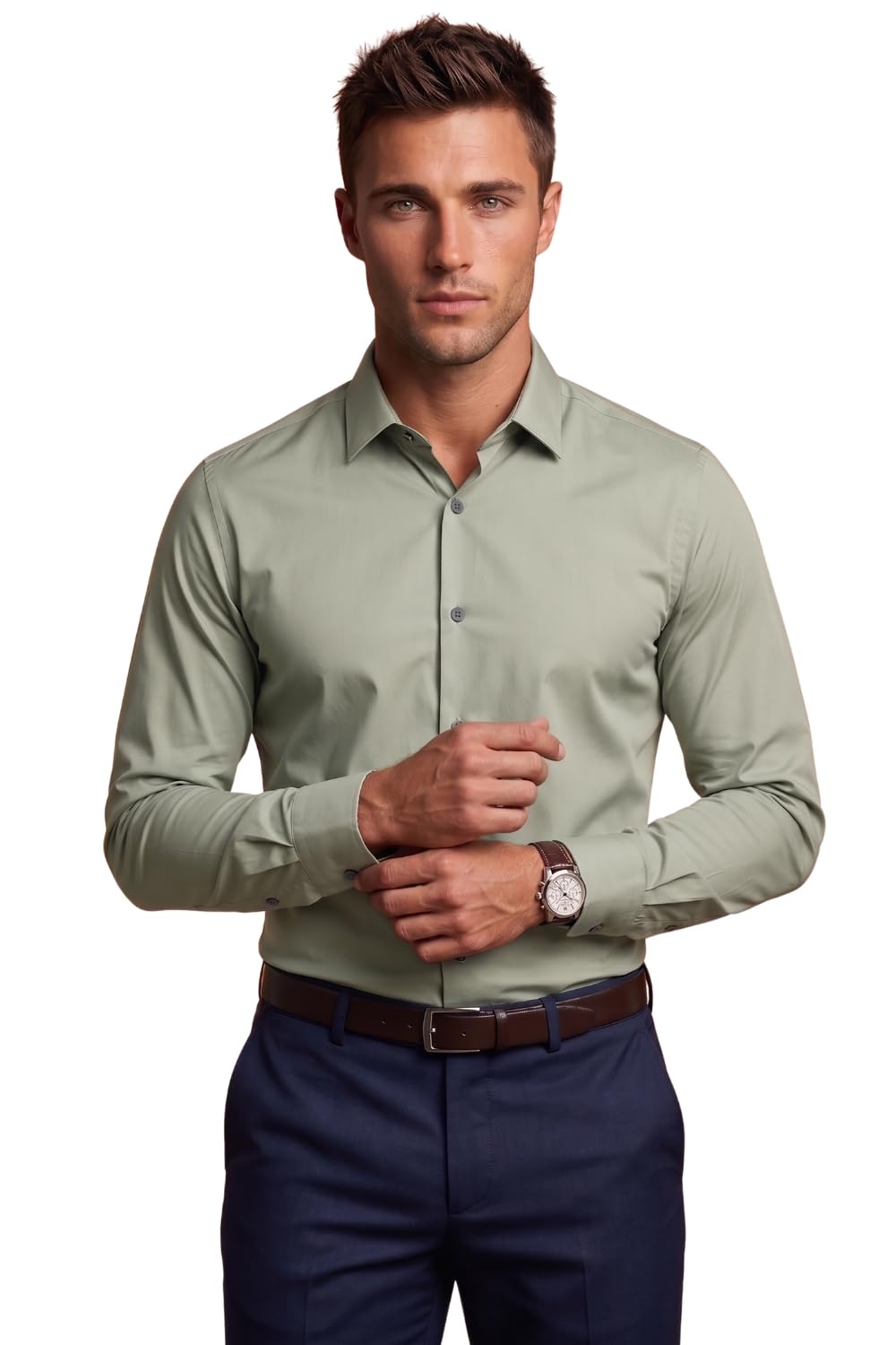 Louis Philippe Men’s Slim Fit Bamboo Blend Sustainable Stretch Young Formal Shirt