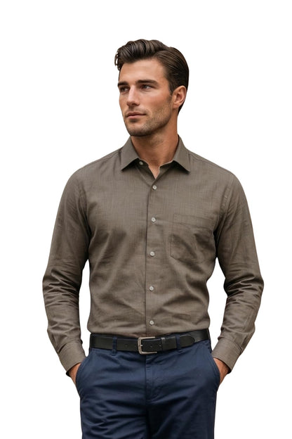 Men's Slim Fit Melange Look All Day Comfort with Stretch Full Sleeve Solid Fashion Formal Shirt