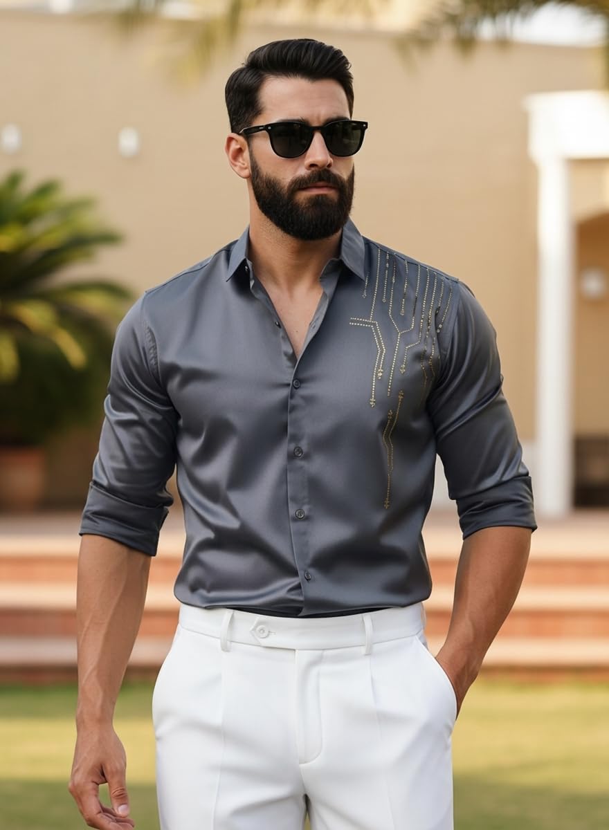 Men’s Stylish Satin Shirt for Party, Formal, Daily and Casual Wear Full Sleeve Shirt for Men