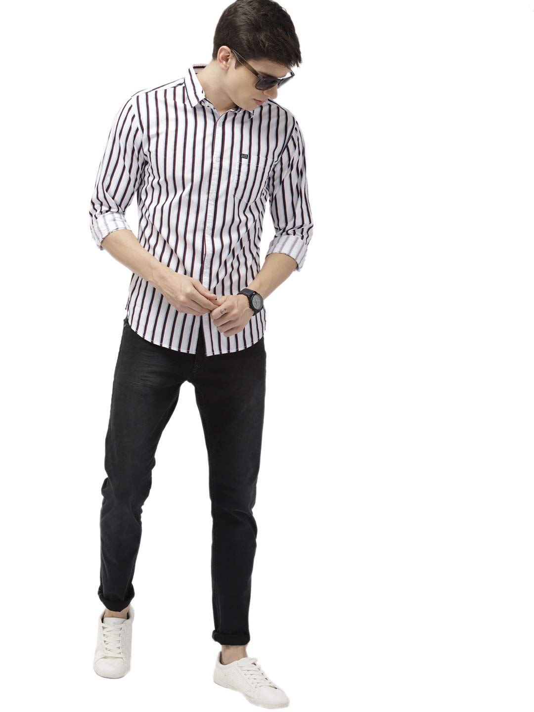 Men Slim Fit Checkered Full Sleeves Spread Collar Casual Shirt