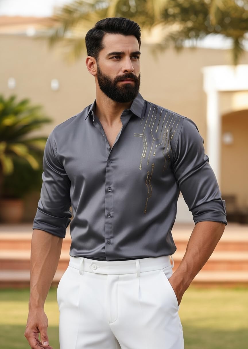 Men’s Stylish Satin Shirt for Party, Formal, Daily and Casual Wear Full Sleeve Shirt for Men