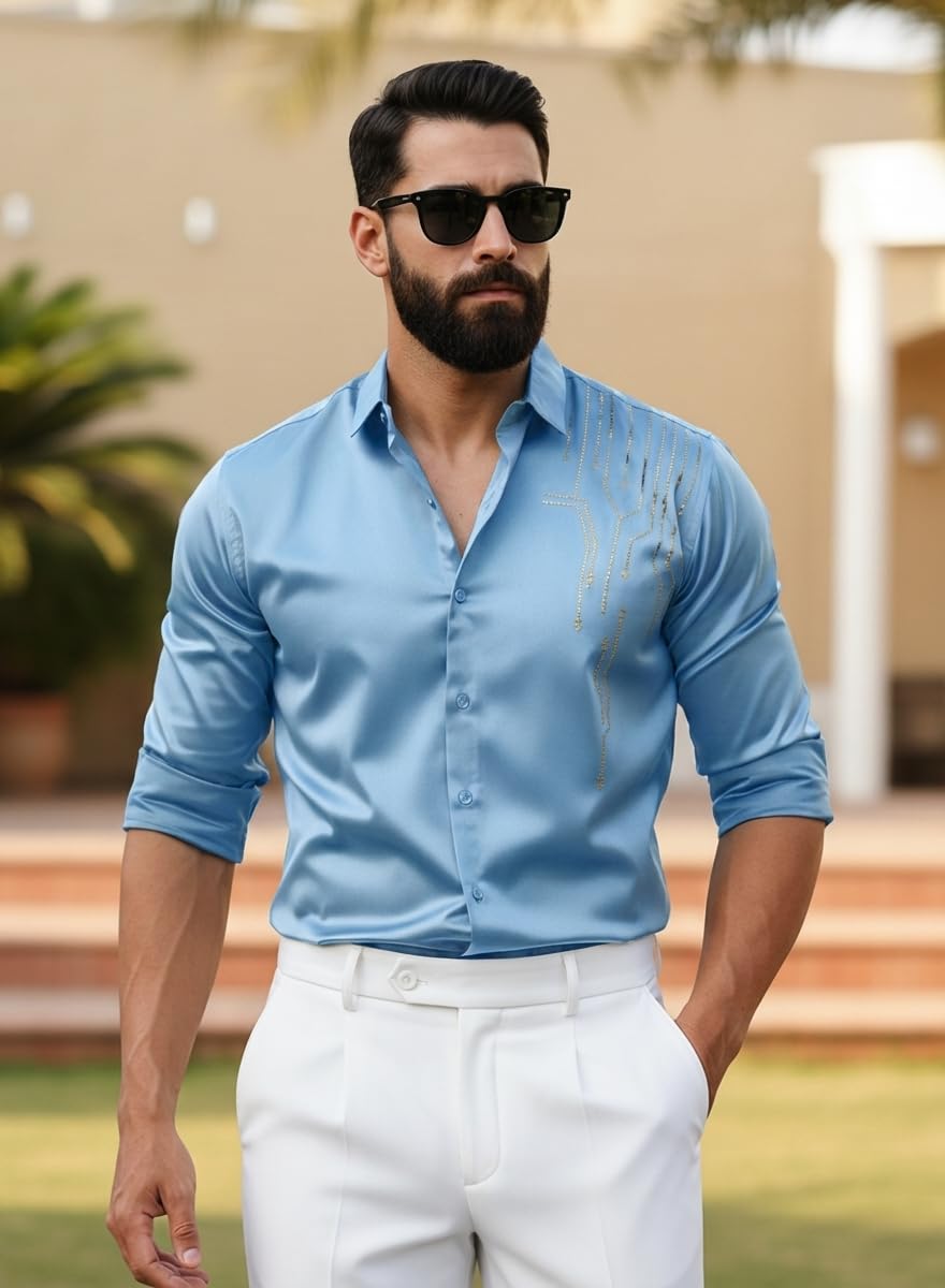 Men’s Stylish Satin Shirt for Party, Formal, Daily and Casual Wear Full Sleeve Shirt for Men