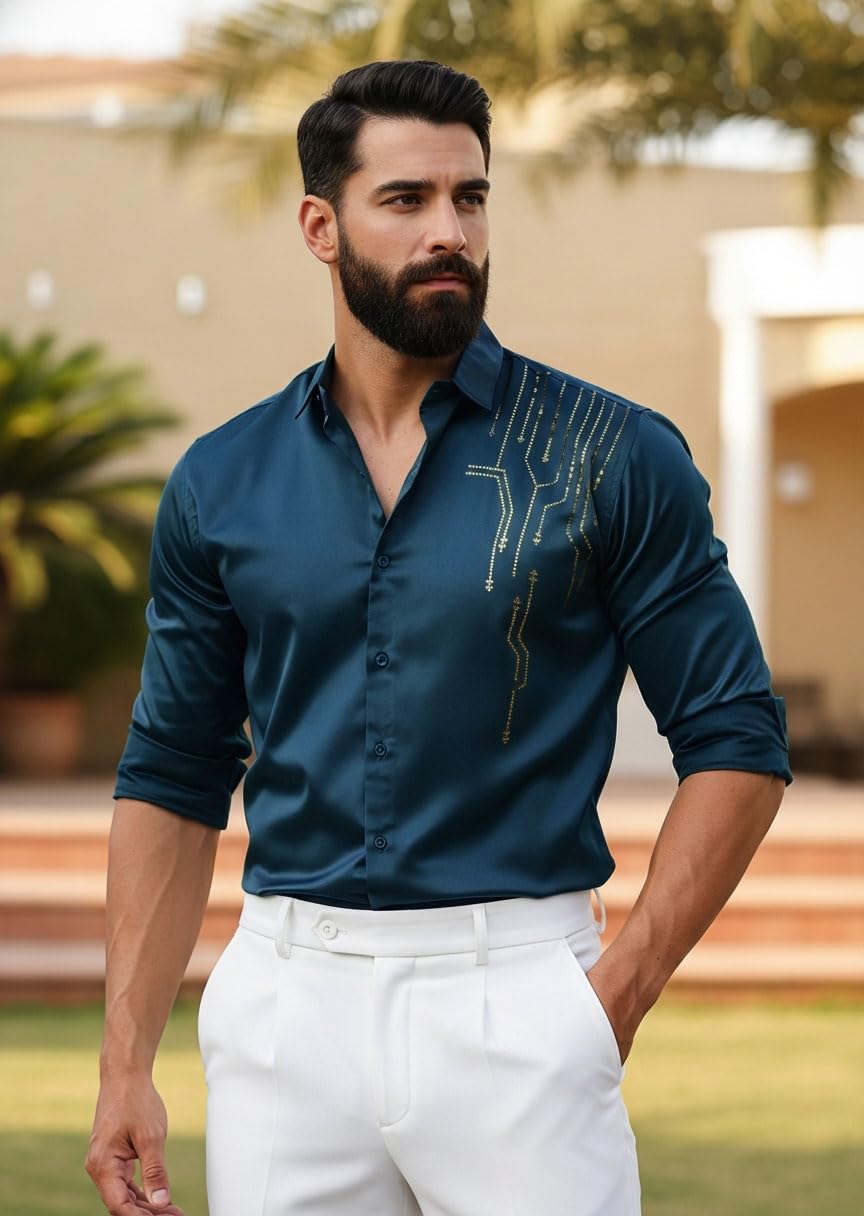 Men’s Stylish Satin Shirt for Party, Formal, Daily and Casual Wear Full Sleeve Shirt for Men