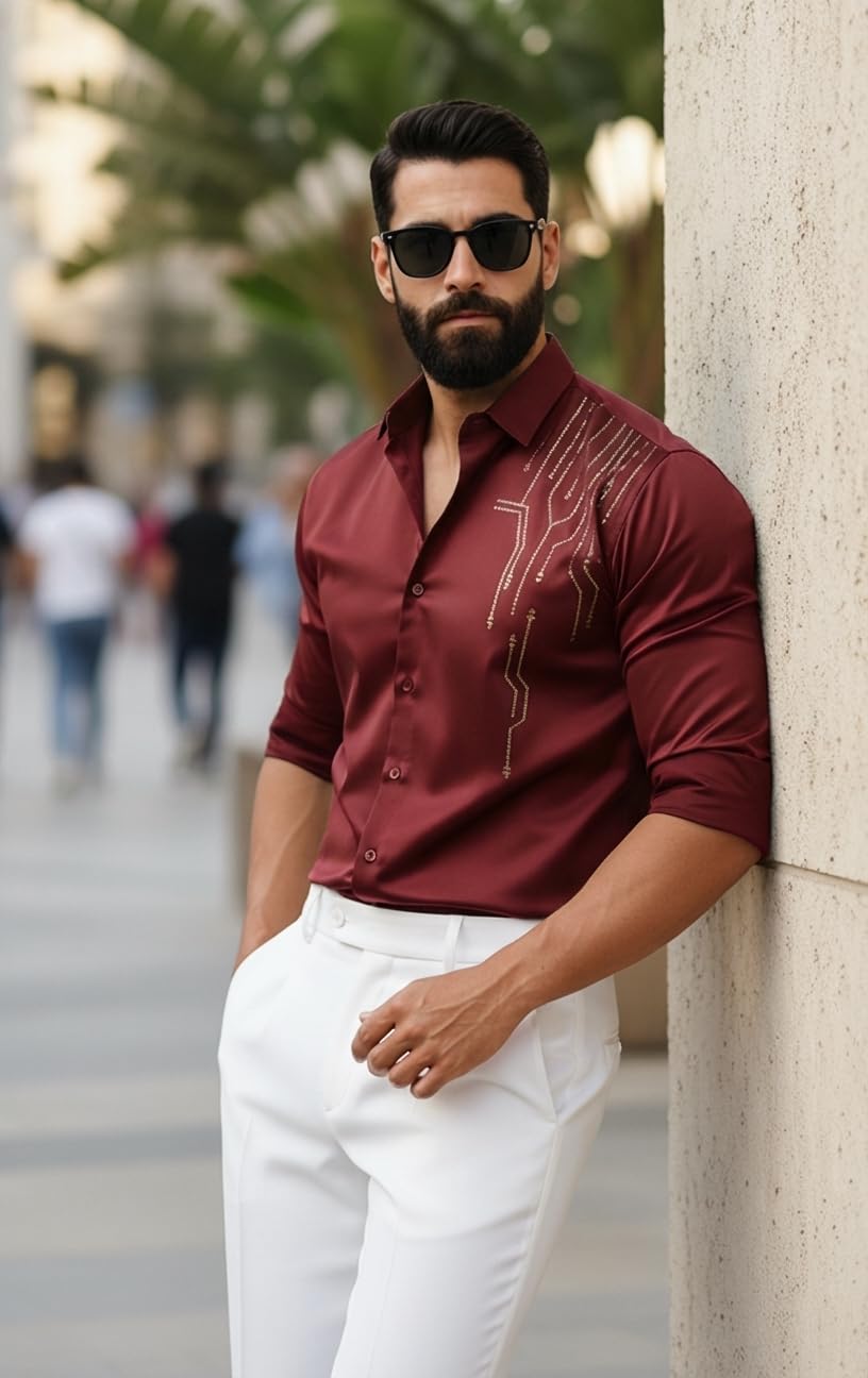 Men’s Stylish Satin Shirt for Party, Formal, Daily and Casual Wear Full Sleeve Shirt for Men