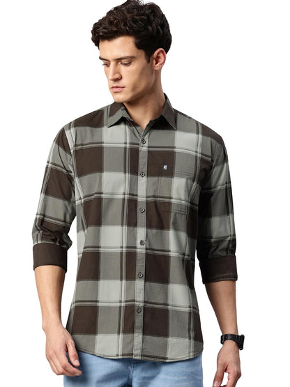 Man Stylish Slim Fit Cotton Spread Collar Checked Casual Shirt
