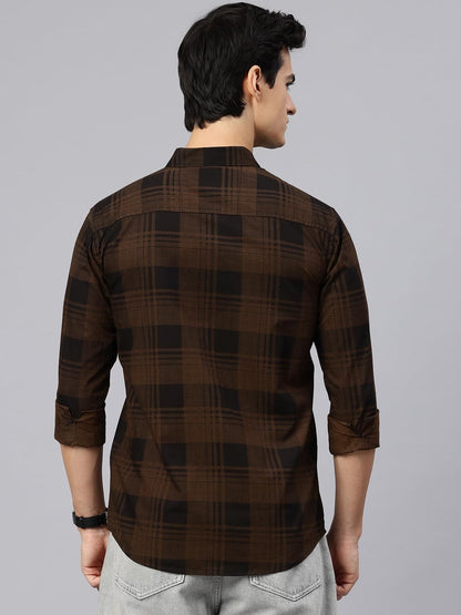 Man Stylish Slim Fit Cotton Spread Collar Checked Casual Shirt