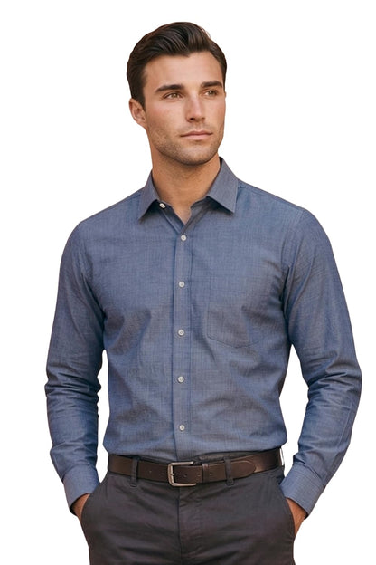 Men's Slim Fit Melange Look All Day Comfort with Stretch Full Sleeve Solid Fashion Formal Shirt