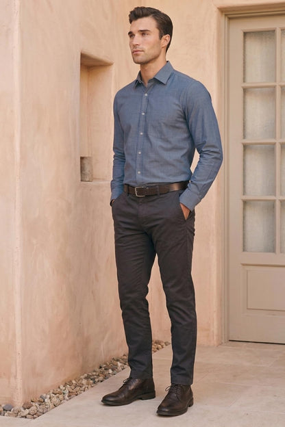 Men's Slim Fit Melange Look All Day Comfort with Stretch Full Sleeve Solid Fashion Formal Shirt