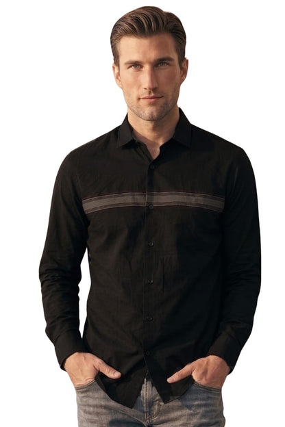 Men's Slim Fit Made Using BCI Cotton, Brushed Twill, Soft Fabric Full Sleeve Engineered Stripe Casual Shirt