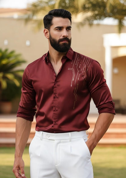 Men’s Stylish Satin Shirt for Party, Formal, Daily and Casual Wear Full Sleeve Shirt for Men