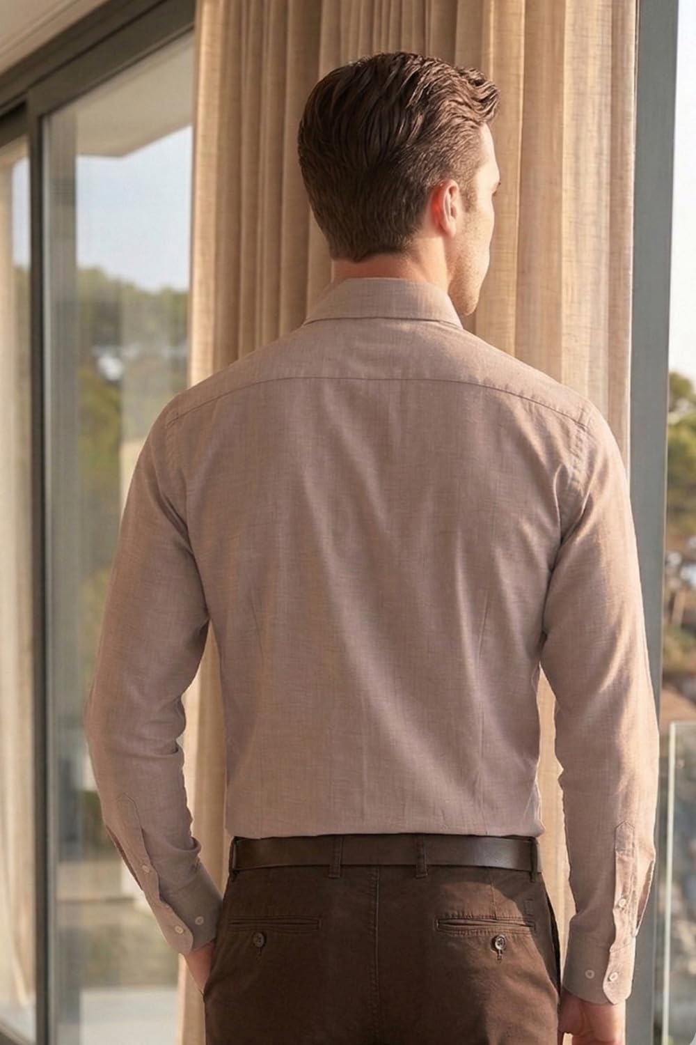 Men's Slim Fit Melange Look All Day Comfort with Stretch Full Sleeve Solid Fashion Formal Shirt