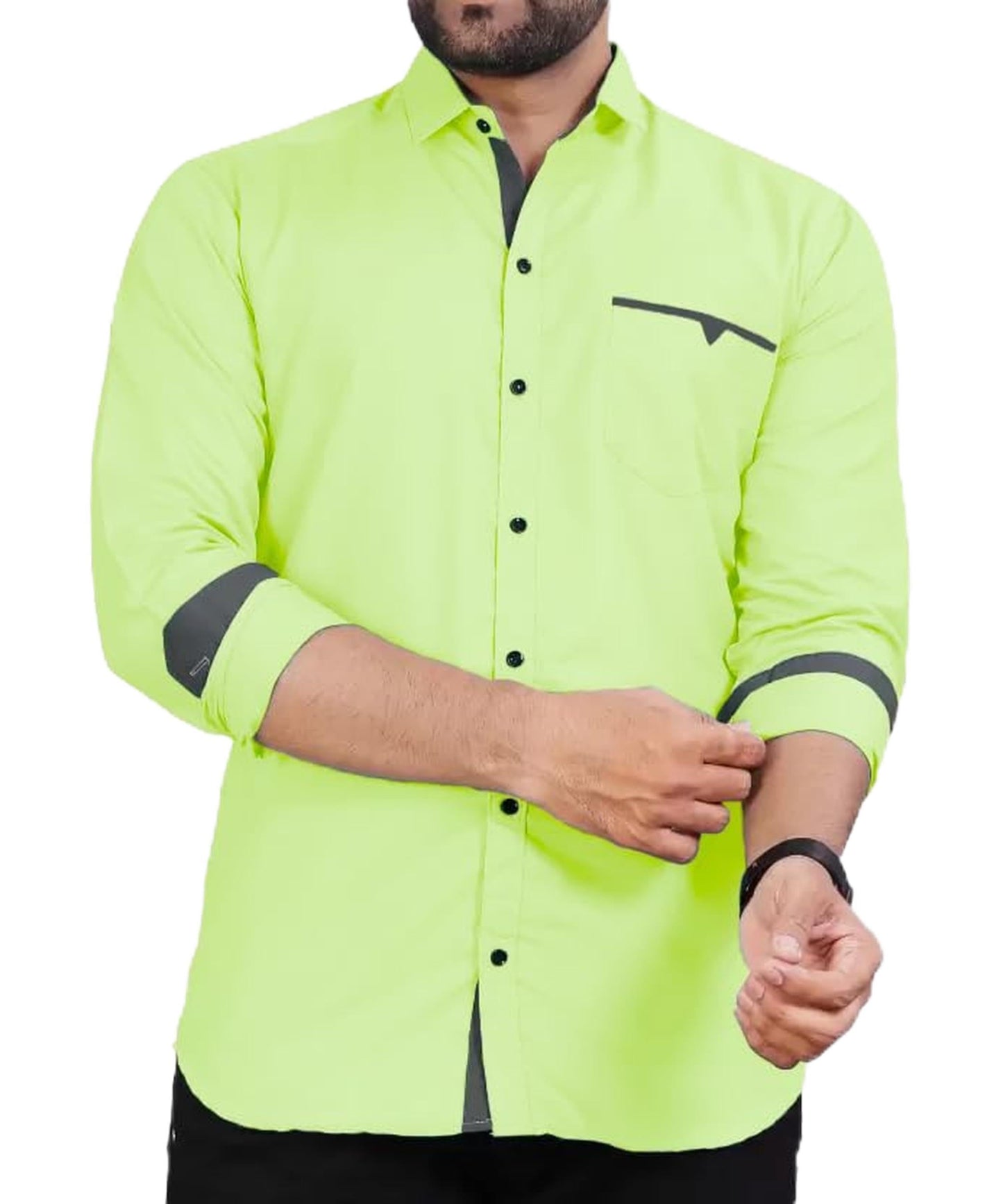 Men's Regular Fit Solid Soft Touch Cotton Casual Shirt with Pocket Design with Spread Collar & Full Sleeves (Available in Plus Size)