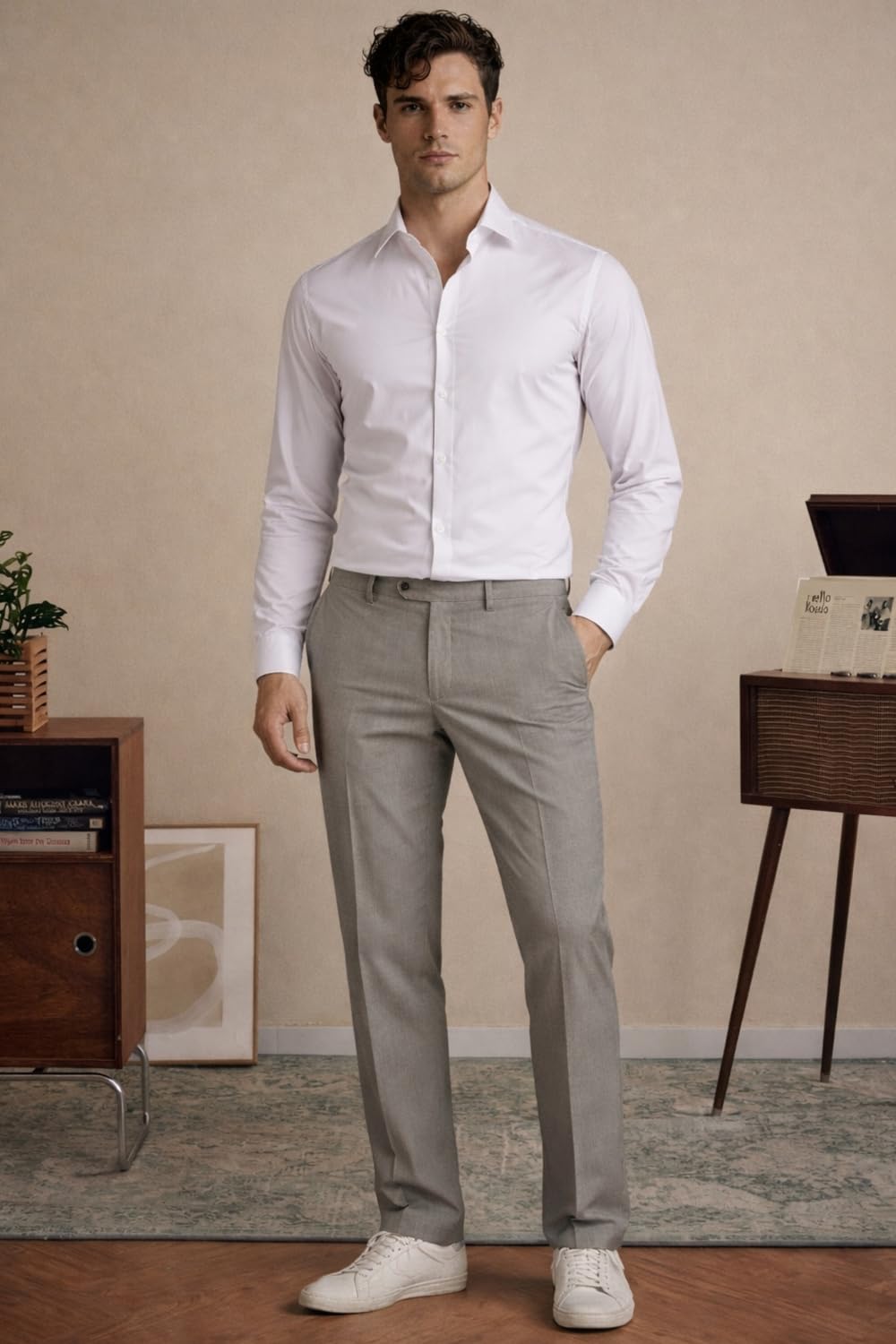 Louis Philippe Men’s Slim Fit Bamboo Blend Sustainable Stretch Young Formal Shirt