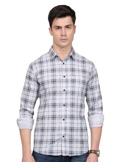 Man Stylish Slim Fit Cotton Spread Collar Checked Casual Shirt