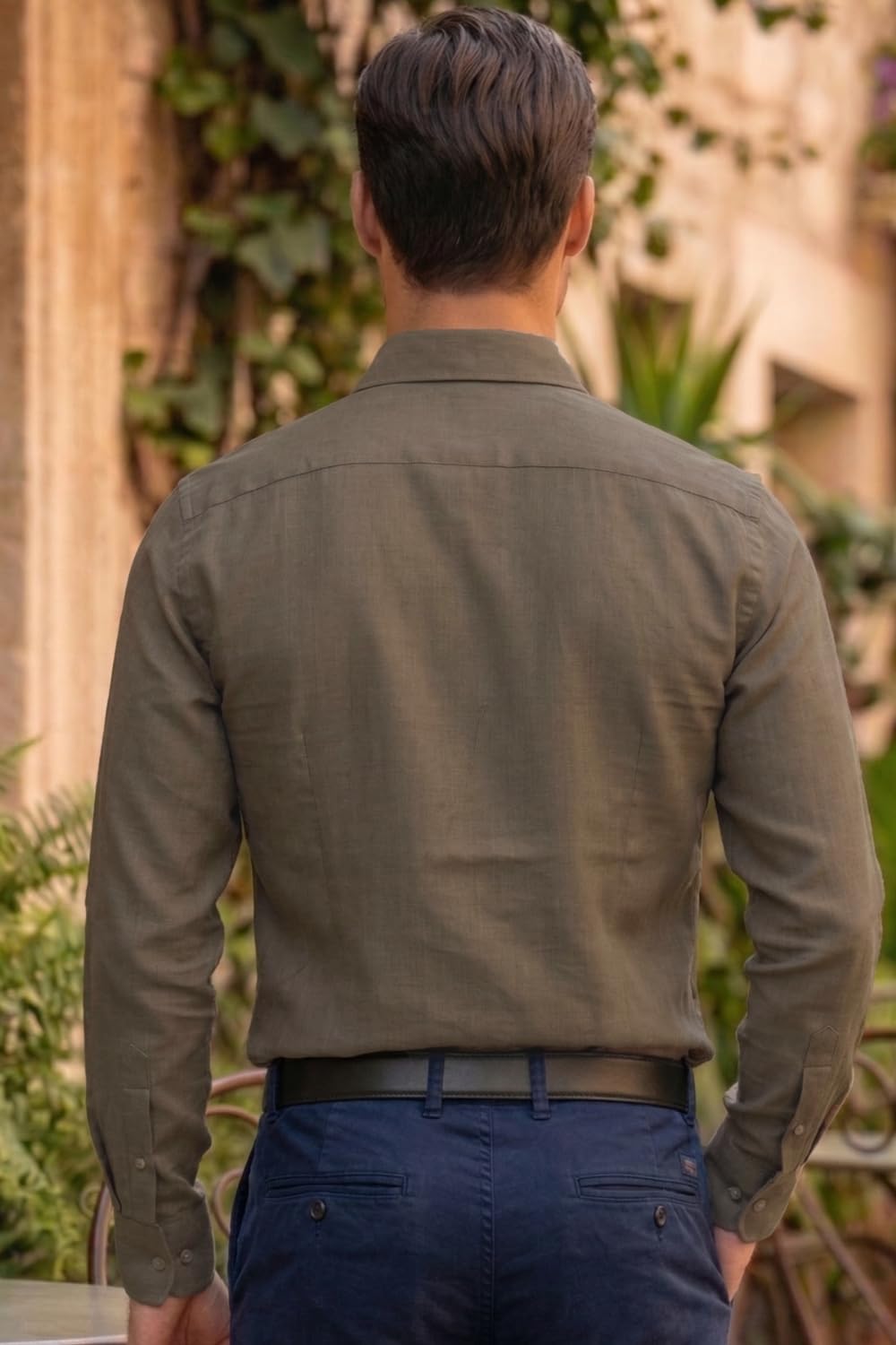 Men's Slim Fit Melange Look All Day Comfort with Stretch Full Sleeve Solid Fashion Formal Shirt