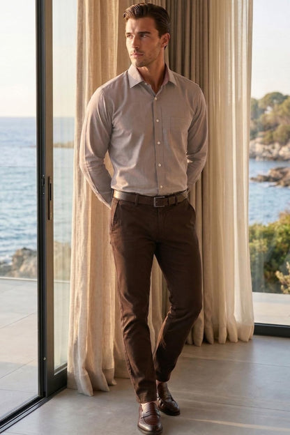 Men's Slim Fit Melange Look All Day Comfort with Stretch Full Sleeve Solid Fashion Formal Shirt