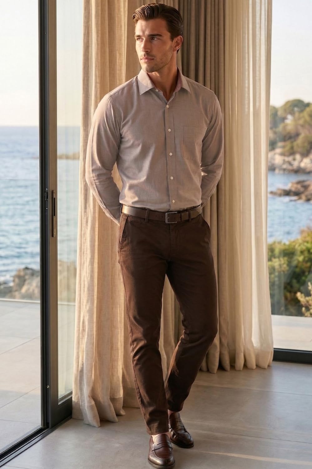Men's Slim Fit Melange Look All Day Comfort with Stretch Full Sleeve Solid Fashion Formal Shirt