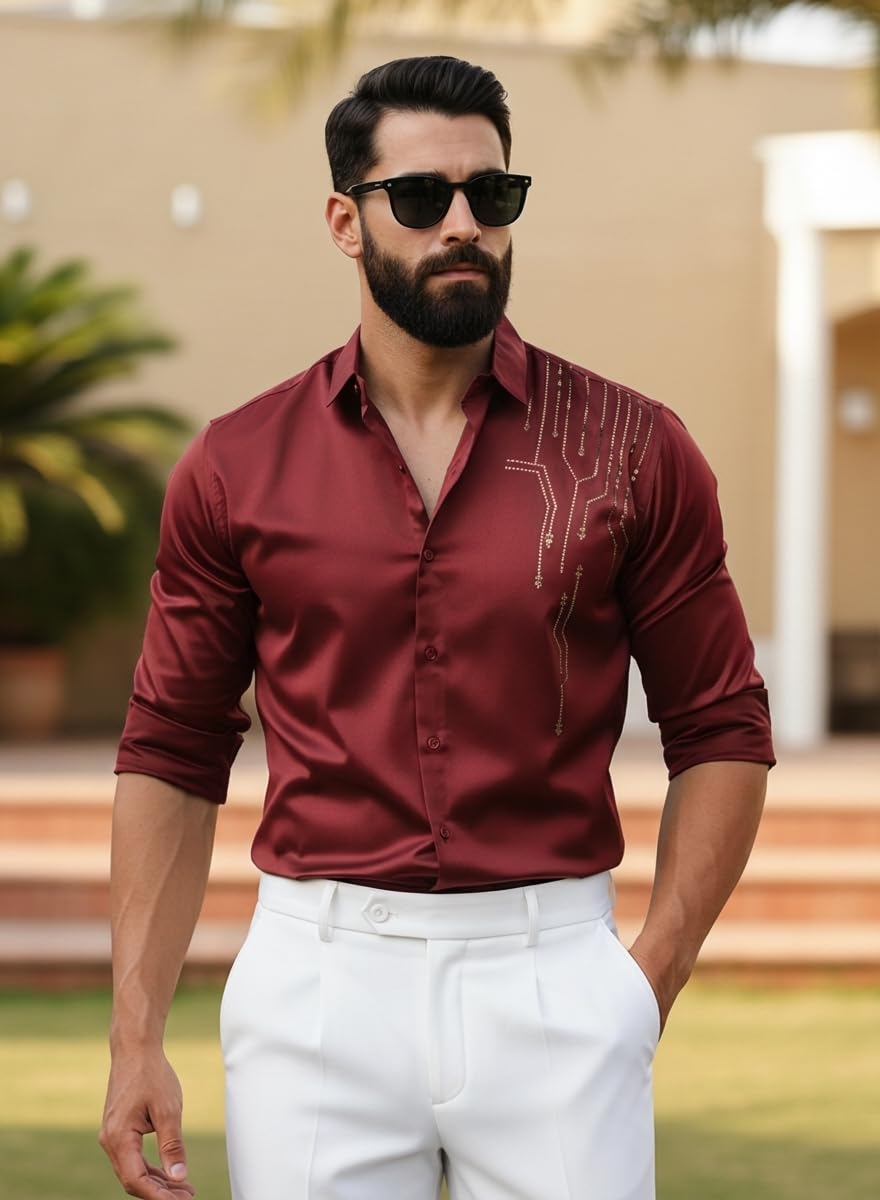 Men’s Stylish Satin Shirt for Party, Formal, Daily and Casual Wear Full Sleeve Shirt for Men