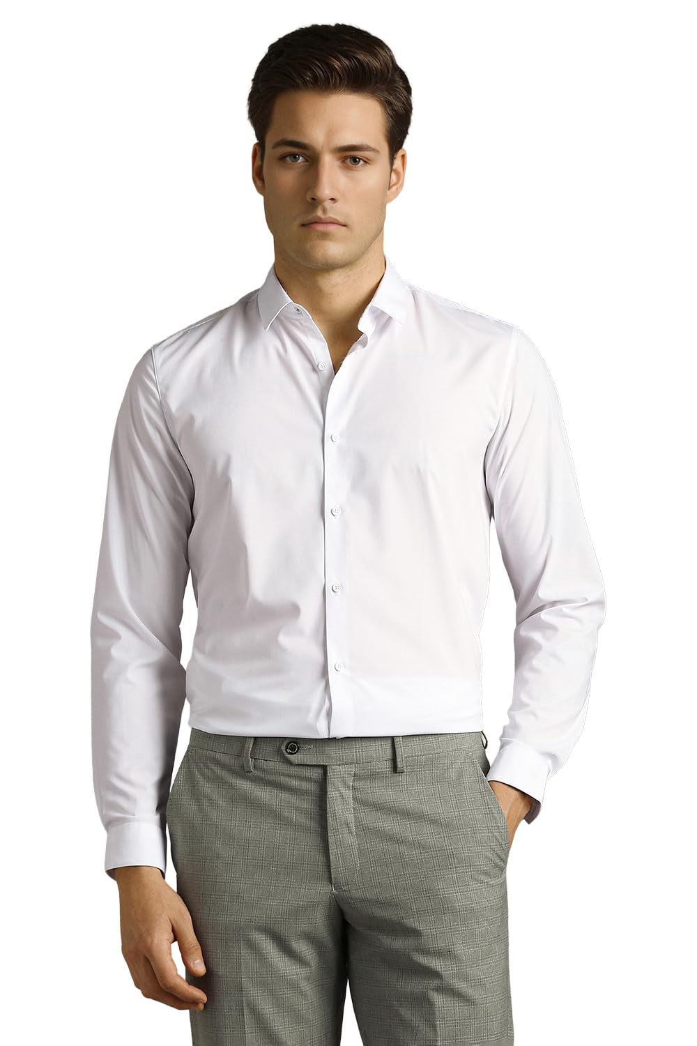 Louis Philippe Men’s Slim Fit Bamboo Blend Sustainable Stretch Young Formal Shirt