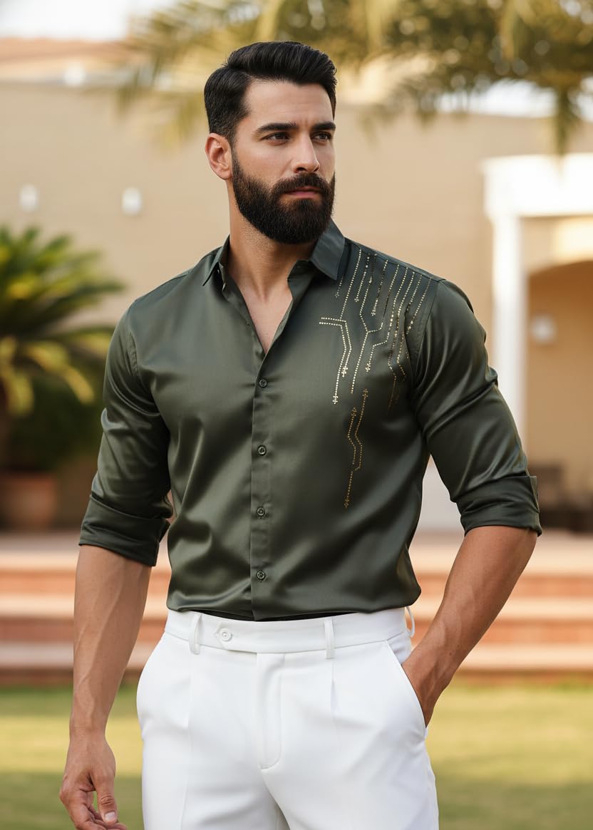 Men’s Stylish Satin Shirt for Party, Formal, Daily and Casual Wear Full Sleeve Shirt for Men
