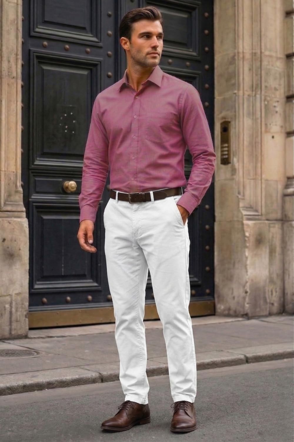 Men's Slim Fit Melange Look All Day Comfort with Stretch Full Sleeve Solid Fashion Formal Shirt