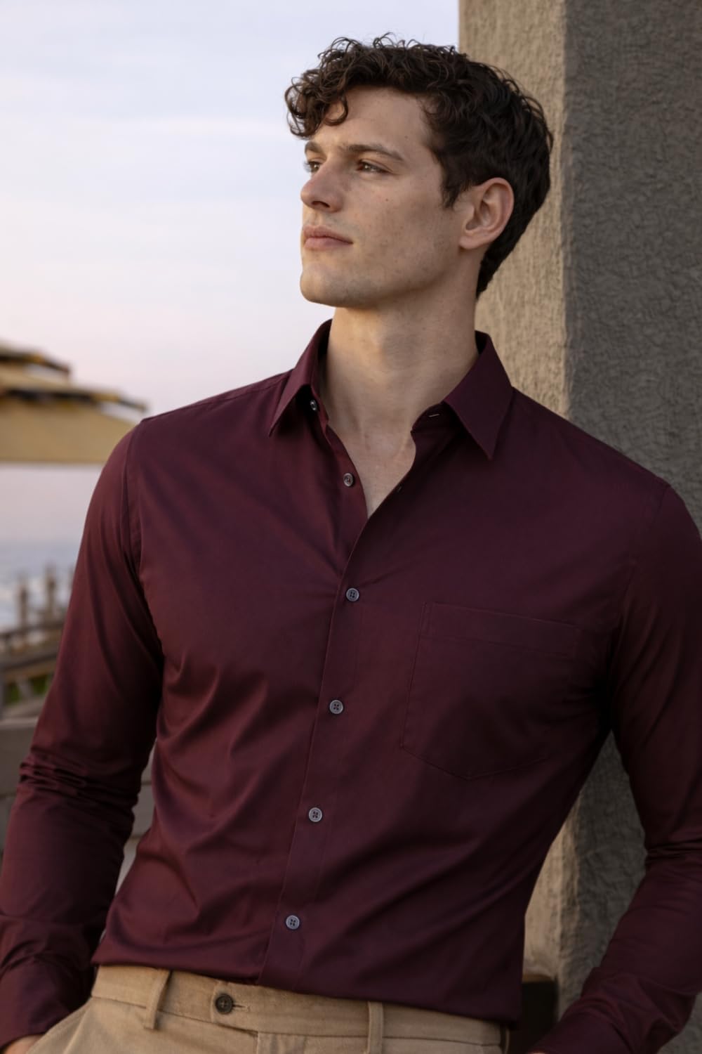 Louis Philippe Men’s Slim Fit Bamboo Blend Sustainable Stretch Young Formal Shirt
