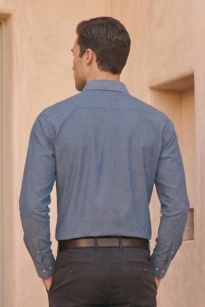 Men's Slim Fit Melange Look All Day Comfort with Stretch Full Sleeve Solid Fashion Formal Shirt