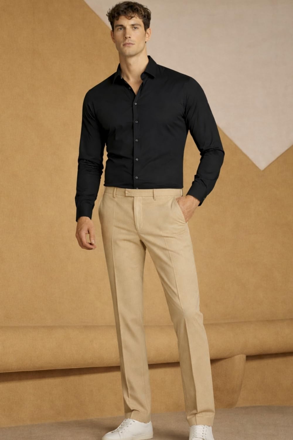Louis Philippe Men’s Slim Fit Bamboo Blend Sustainable Stretch Young Formal Shirt