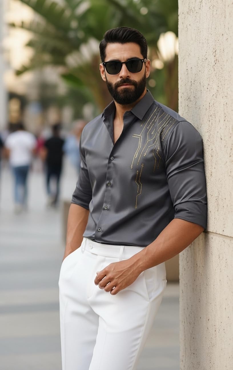 Men’s Stylish Satin Shirt for Party, Formal, Daily and Casual Wear Full Sleeve Shirt for Men