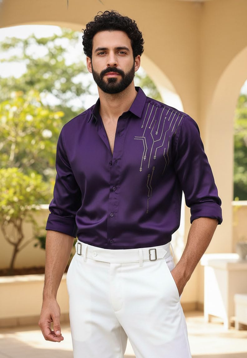 Men’s Stylish Satin Shirt for Party, Formal, Daily and Casual Wear Full Sleeve Shirt for Men