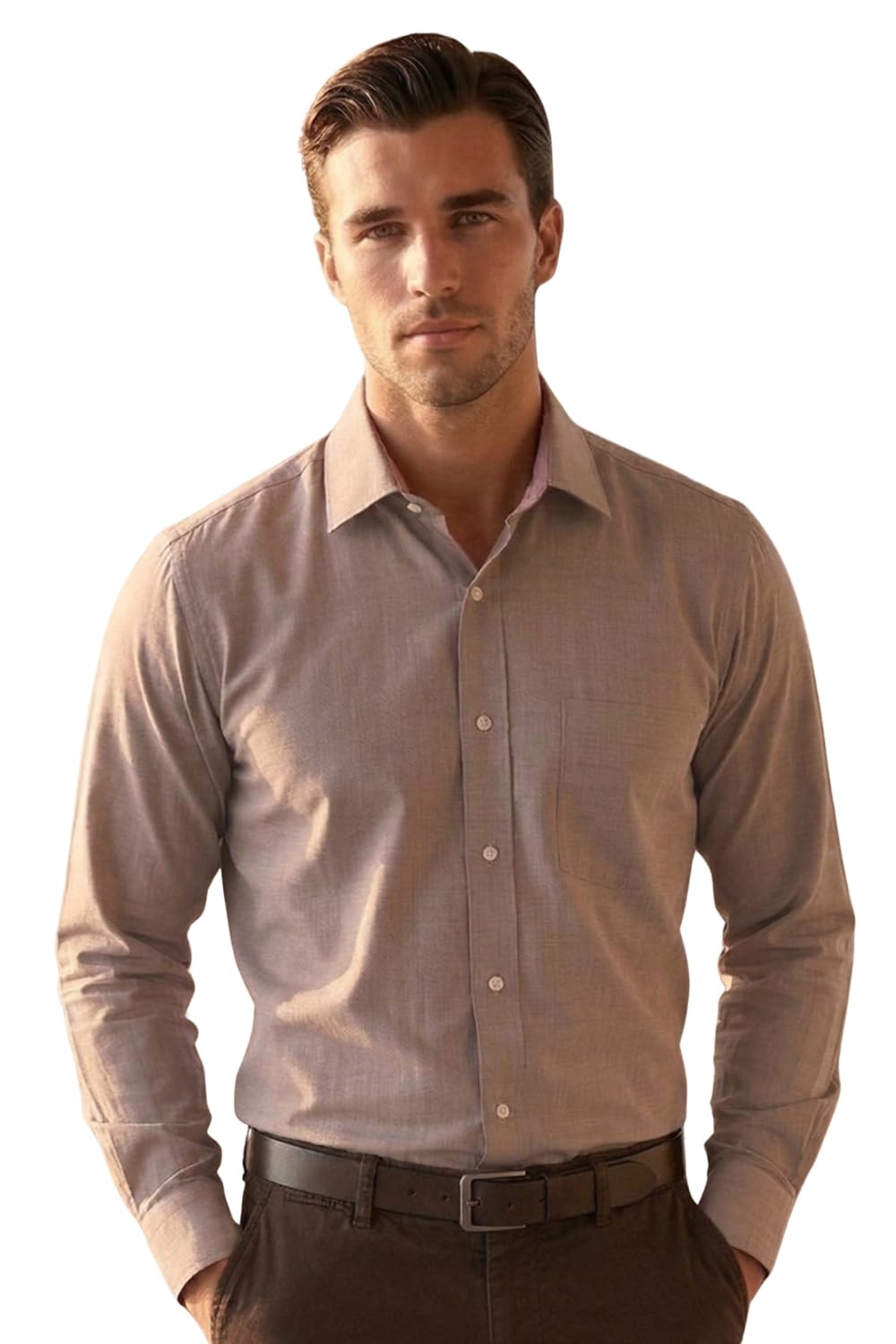 Men's Slim Fit Melange Look All Day Comfort with Stretch Full Sleeve Solid Fashion Formal Shirt
